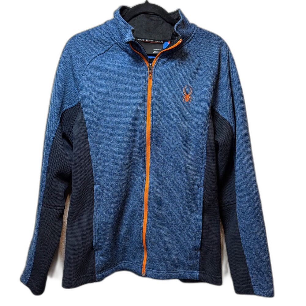 Spyder Constant Full Zip Sweater Fleece Jacket Blue Orange Men's Large